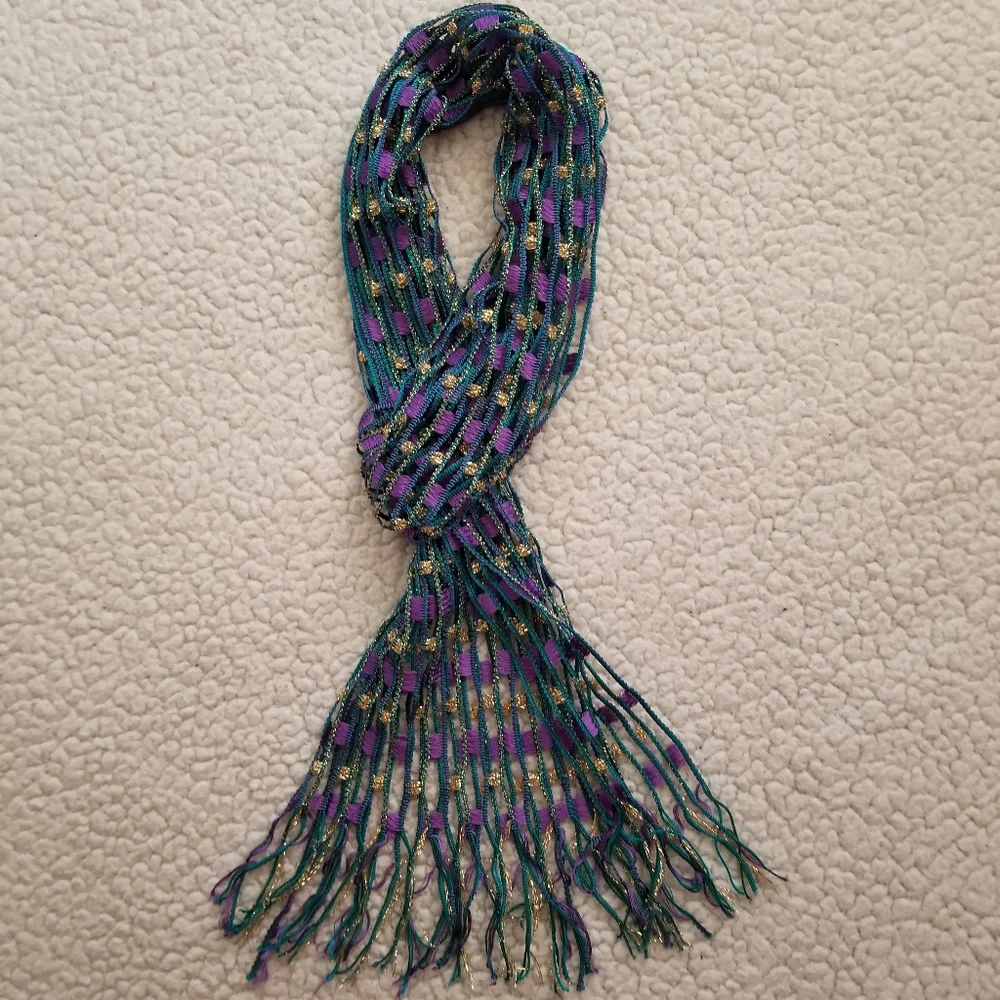 Purple & Teal Open Weave Glitter Scarf Wrap